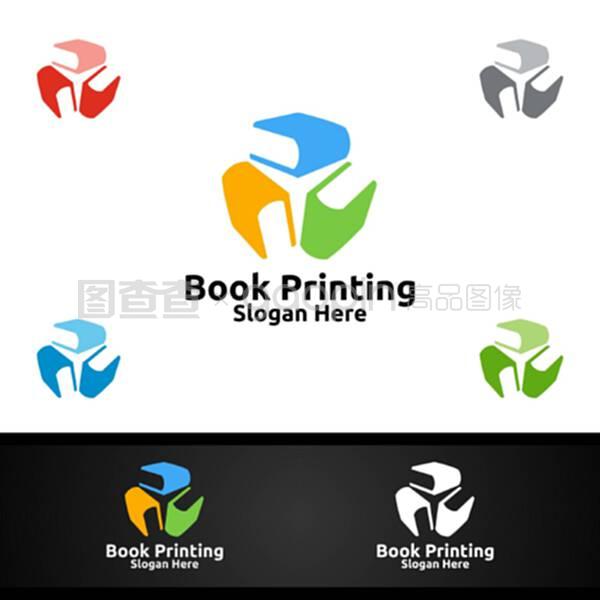 图书印刷公司矢量标志设计为图书销售,书店,媒体,零售,广告,